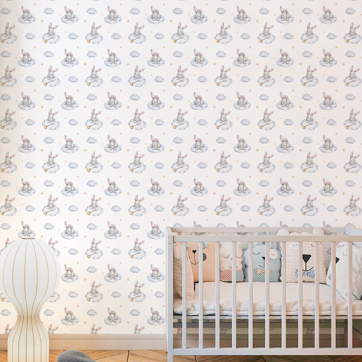 Peek-a-Boo, Cute Bunnie Wallpaper Designs for Kids Room, Blue