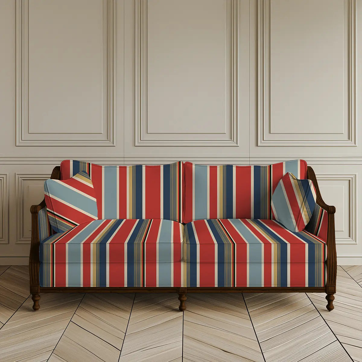 Buy English Style Stripes Sofa and Chairs upholstery Fabric Red and Blue