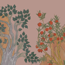 Verdant Valley Wallpaper Designed for Rooms, Dusky Pink Shop Now  pomegranate tree, mountains, plants By Life n Colors