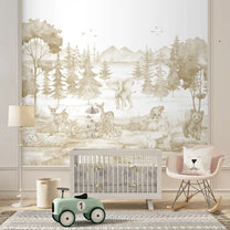 Jungle Safari Kids Room Wallpaper, Customised Sepia Color