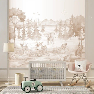 Jungle Safari Kids Room Wallpaper, Customised Sepia Color