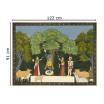 Krishna Leela with Gopies Vintage Frameless Indian Painting Wall Art Digital Print