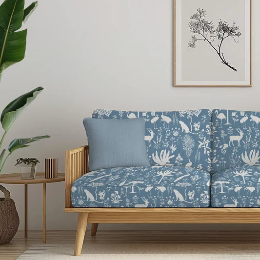 Flora n Fauna Sofa and Chairs Upholstery Fabric Blue & White Buy Now 