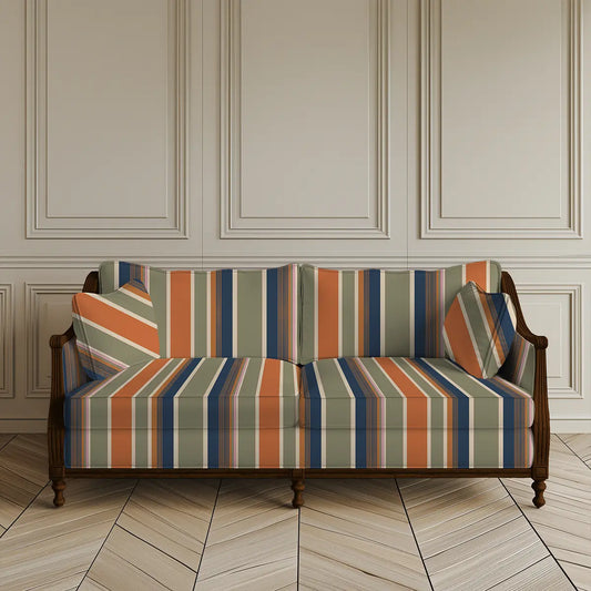 Shop English Style Stripes Sofa and Chairs upholstery Fabric Orange, Green and Blue