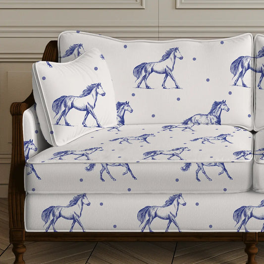 Stallion Sofa and Chairs Upholstery Fabric Blue & White