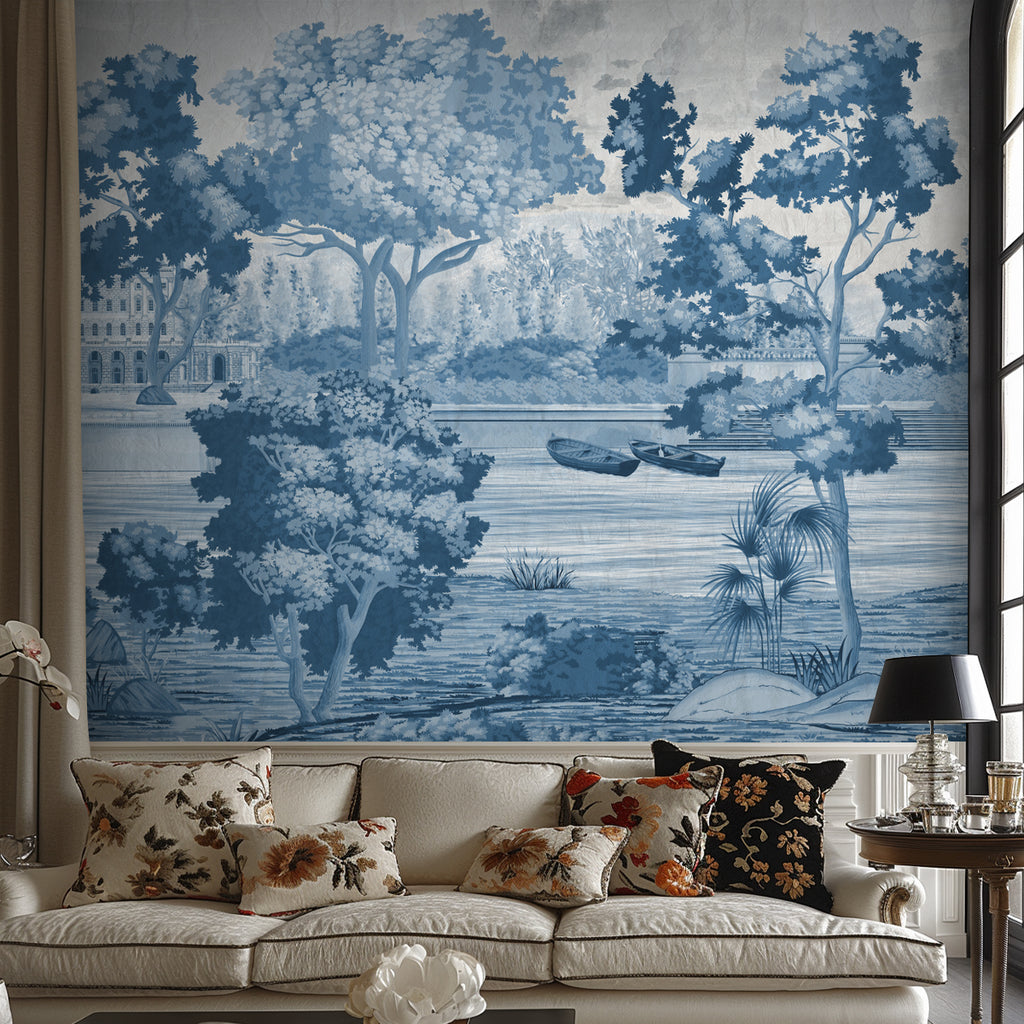 European Garden Wallpaper in Vintage Blue Color | Life n Colors