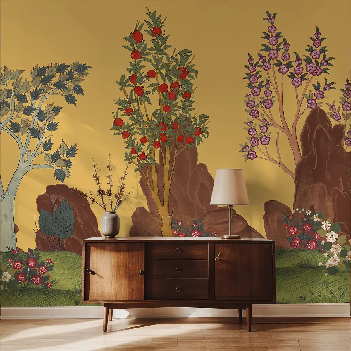 Verdant Valley Wallpaper Designed for Rooms Yellow & Brown