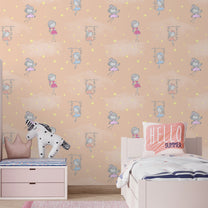 Fairies in the Sky, Wallpaper Design for Girls Room, Peach
