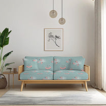 Graceful Cranes Sofa and Chairs Upholstery Fabric Pink & Teal Chinoiserie