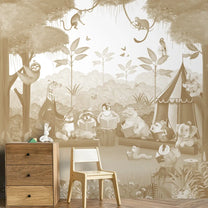 Jungle Class Room with Animals Wallpaper, Customised Sepia