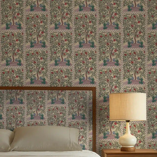 Aakriti Indian Wallpaper Roll in Dark Beige Color Bedroom