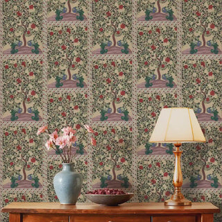 Aakriti Indian Wallpaper Roll in Dark Beige Color Living Area