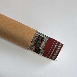 Rolled Aalishan Exquisite Indian Carpet Wall Art Digital Poster showing detailed ornamental borders and earthy hues, ready for framing or gifting.