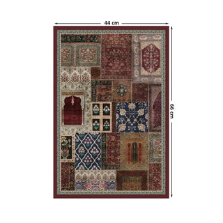 Aalishan Exquisite Indian Carpet Wall Art Digital Print Poster in 44x66cm, featuring a patchwork of intricate Mughal and Persian carpet motifs in earthy tones.