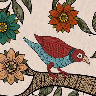 Anant Madhubani Design Wallpaper Customised: Closeup view of Anant madhubani wallpaper