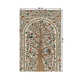 Anant Madhubani Tree of Life Indian Wall Art Digital Print Poster in 44x66cm, featuring intricate foliage, red blossoms, and symbolic hand-drawn detailing.
