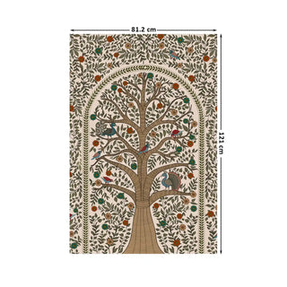 Anant Madhubani Tree of Life Indian Wall Art Digital Print Poster in 81.2x121cm, depicting a stylized sacred tree with floral motifs and earthy tones.
