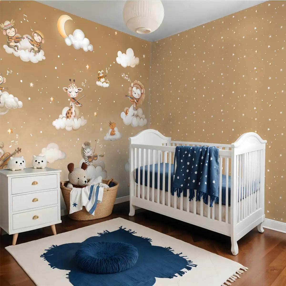 Antique Brown Dreamy Melody in Blue Kids Room Wallpaper