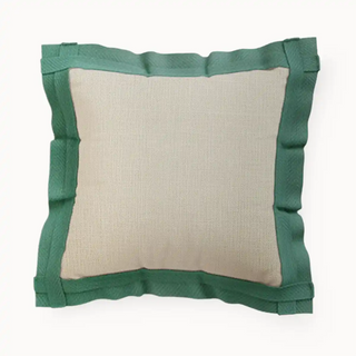 Front view of Aqua Frame Cushion Cover  frame with soft ruffled appearance, with beige and green color