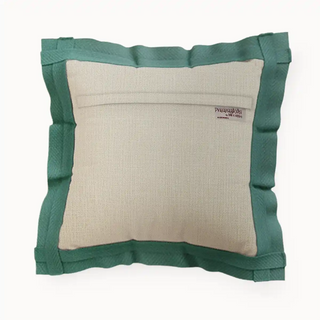 Back view of Aqua Frame Cushion Cover  frame with soft ruffled appearance, with beige and green color.