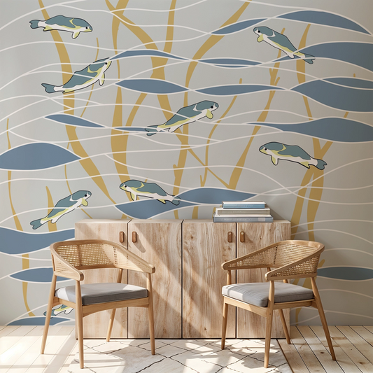 Aqua Whispers Abstract Customised Wallpaper for Rooms