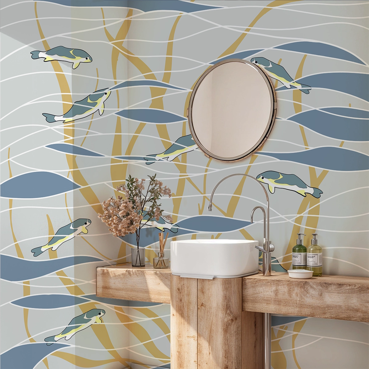 Aqua Whispers Abstract Customised Wallpaper for Rooms