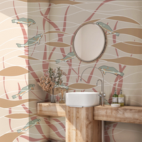 Aqua Whispers With Clay Blush Abstract Customised Wallpaper for Rooms