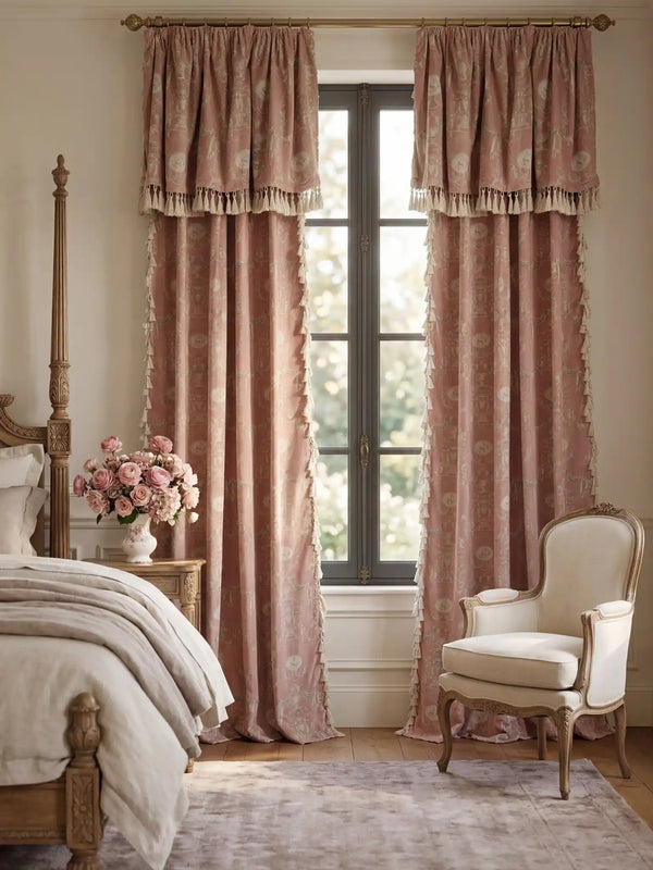 European Tapestry Readymade Curtain in Dusty Rose readymade curtain (image 1), handcrafted, Life n Colors.