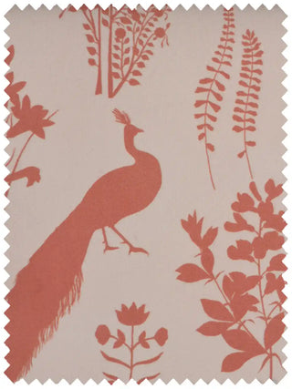 Close-up view of the soft drape and plush texture of Flora n Fauna rust velvet upholstery fabric with detailed cream botanical illustrations.