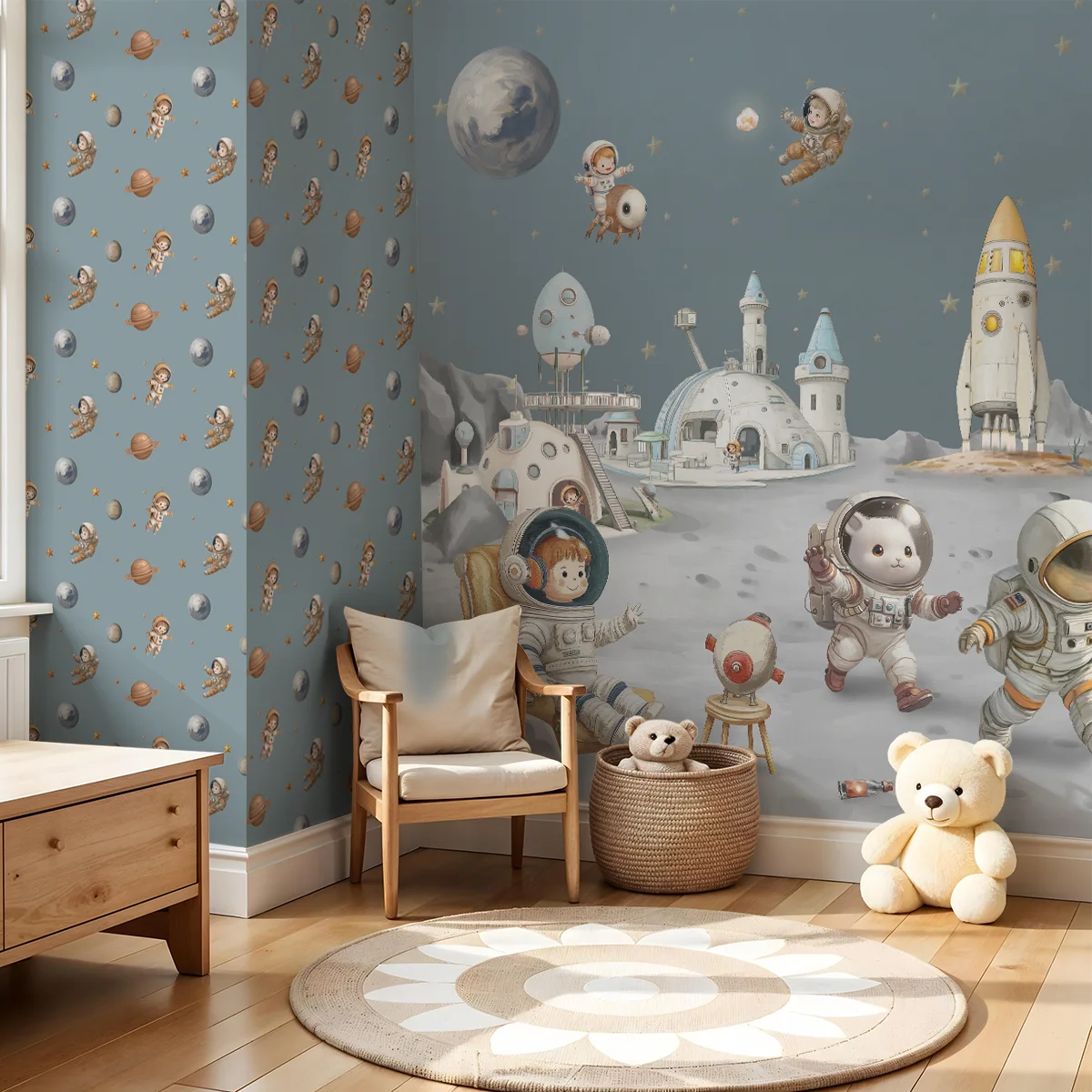 Astronaut Adventures Repeat Pattern, Design for Kids Room kids Room