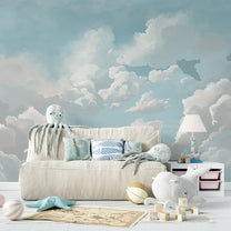 Atmospheric Bliss in Blue Kids Room Wallpaper