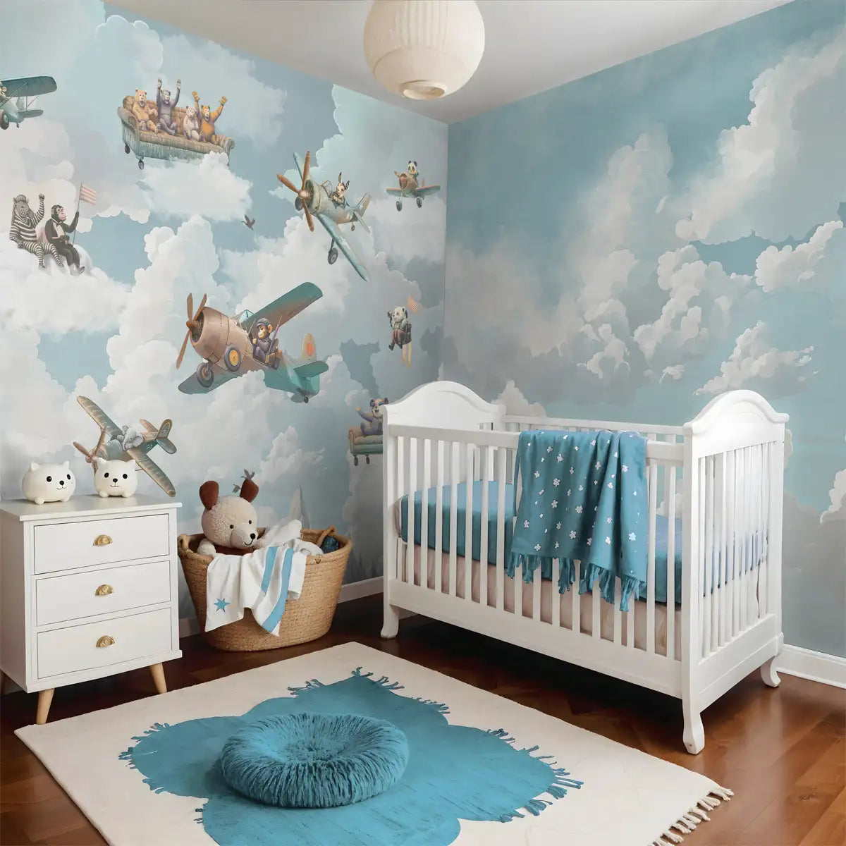 Atmospheric Bliss in Blue Kids Room Wallpaper