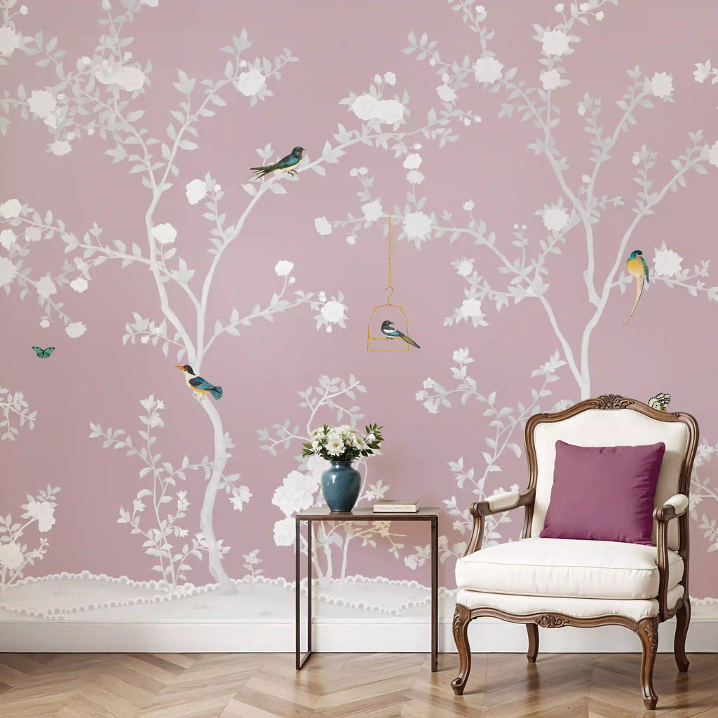 Pink Chinoiserie Wallpaper, Aura in the Garden Pink by Life n Colors