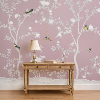 Pink Chinoiserie Wallpaper, Aura in the Garden Pink by Life n Colors