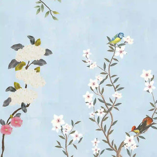 Shop Beautiful Blue Chinoiserie Floral Room Wallpaper, Customised By Lifencolors 