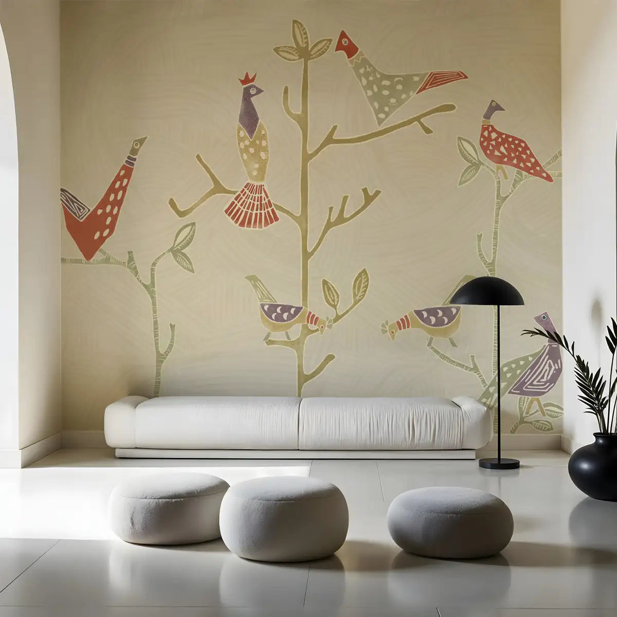 Birds on Branch Abstract Customised Wallpaper for Rooms