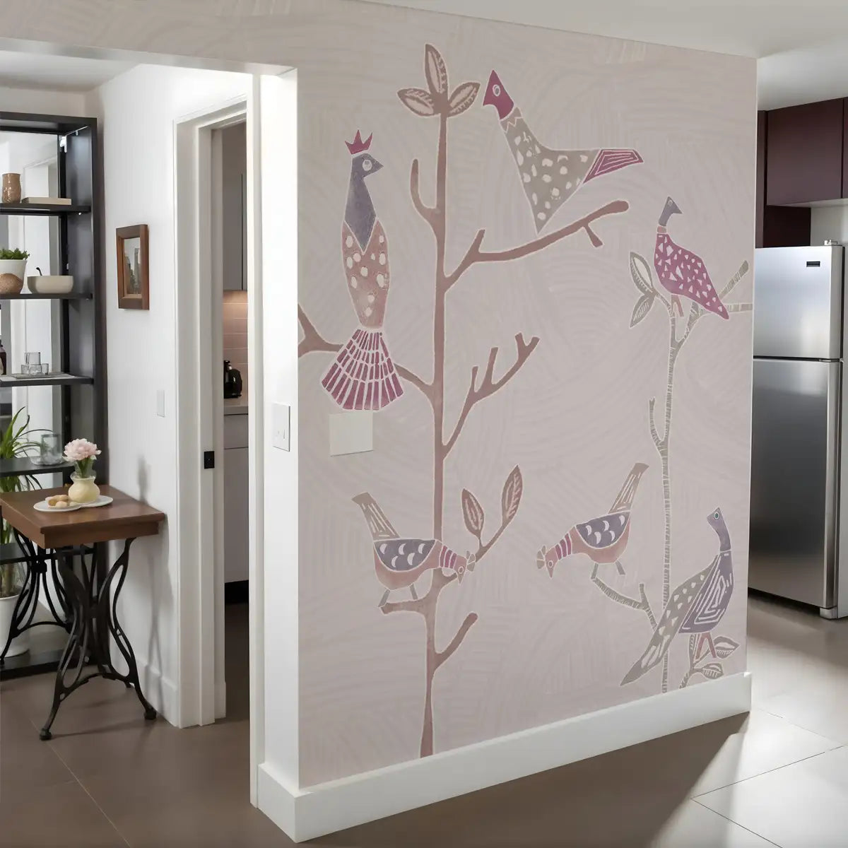 Birds on Branch Pink Abstract Customised Wallpaper for Rooms