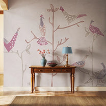 Birds on Branch Pink Abstract Customised Wallpaper for Rooms