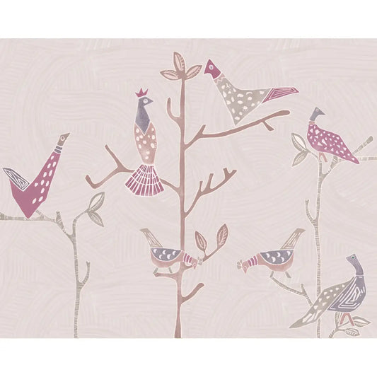 Birds on Branch Pink Abstract Customised Wallpaper for Rooms By Lifencolors 