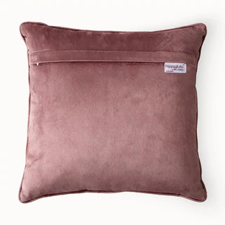 Blush Braid Cushion Cover: Back view showing the smooth, plain Pink velvet fabric and quality tag.