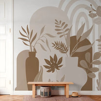 Boho Botanica Abstract Sepia Tone Customised Wallpaper for Rooms