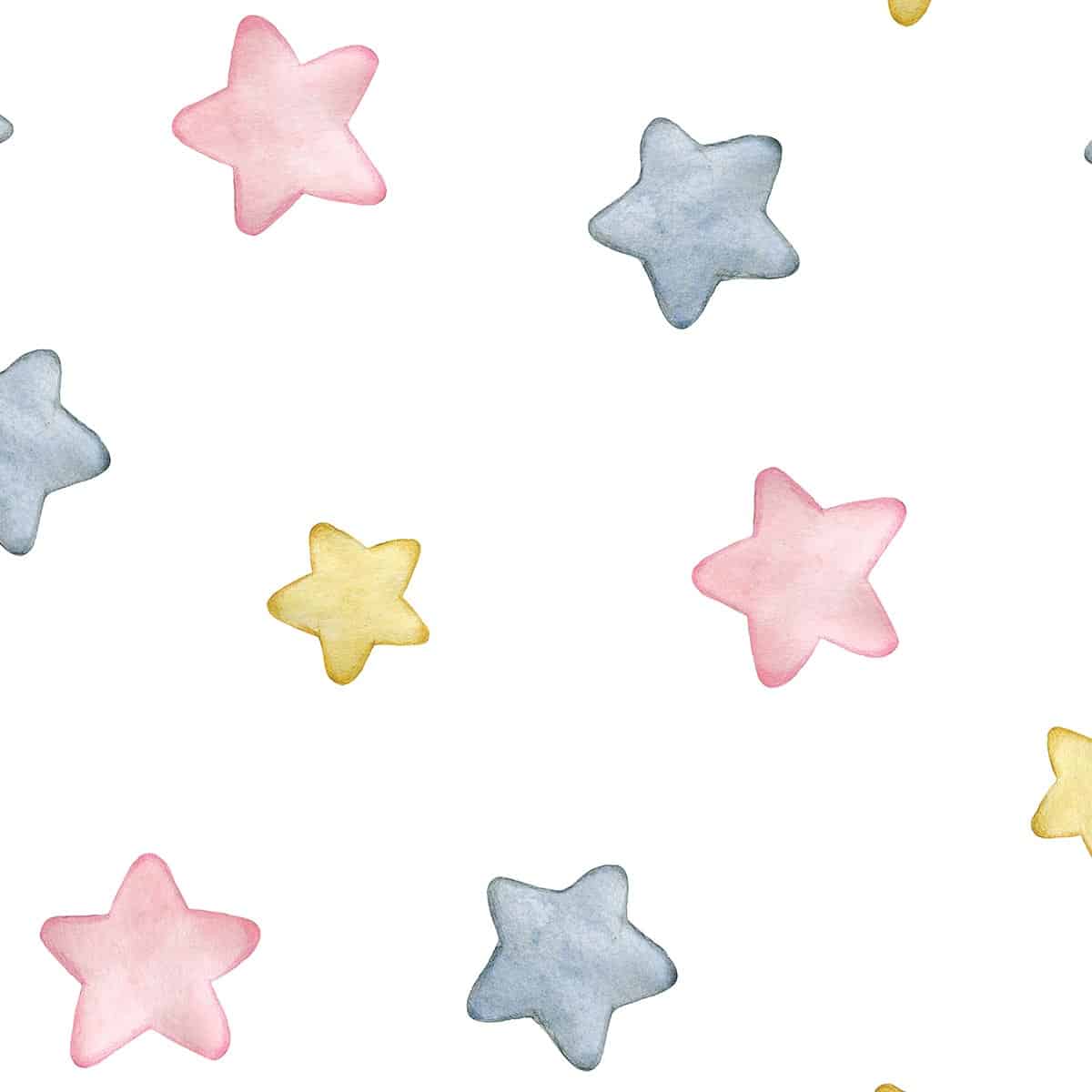 Watercolor Stars, Cute Repeat Design Wallpaper for Kids Room, Multicolor