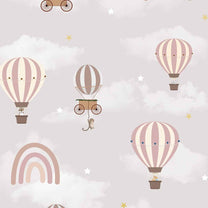 Zoo in the Clouds, Wallpaper for Girls Room, Pink