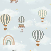 Zoo in the Clouds, Wallpaper for Boys Room, Blue