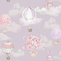 Balloons of Blooms, Adorable Hot Air Balloon Wallpaper for Girls Room, Lilac