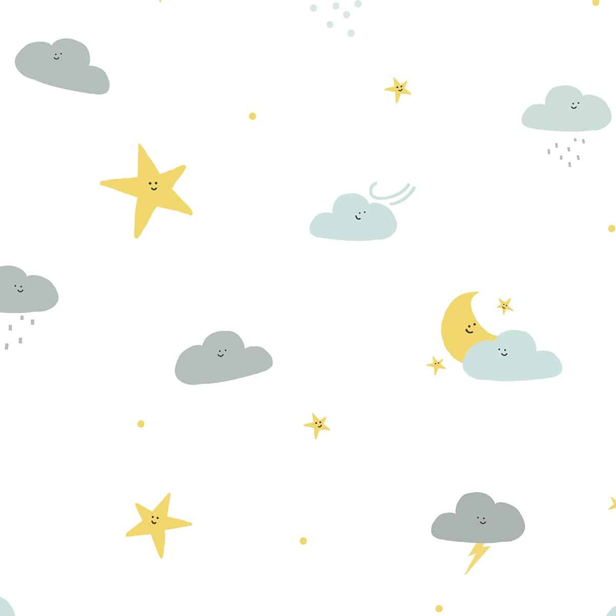 Tiny Clouds, Big Dreams, Kids Room Wallpaper, White