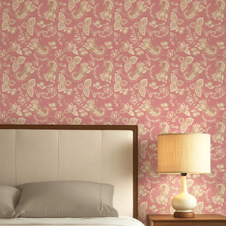 Cameo Floral Design Wallpaper Roll in Pink Color Bedroom