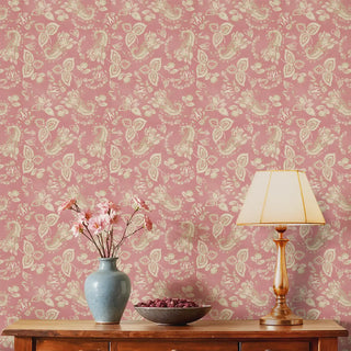 Cameo Floral Design Wallpaper Roll in Pink Color Living Room