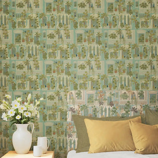 Cattitude European Wallpaper Roll in Cool Aqua Color Bedroom