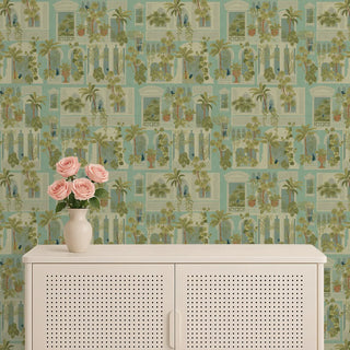 Cattitude European Wallpaper Roll in Cool Aqua Color